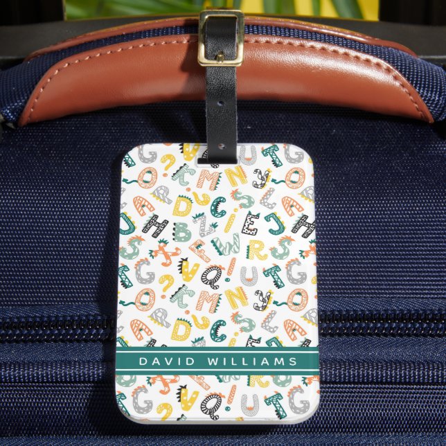 Cute Dinosaur Alphabet Pattern Custom Name Luggage Tag (Front Insitu 2)
