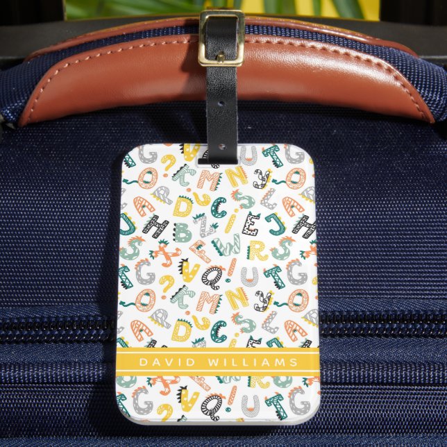 Cute Dinosaur Alphabet Pattern Custom Name Luggage Tag (Front Insitu 2)