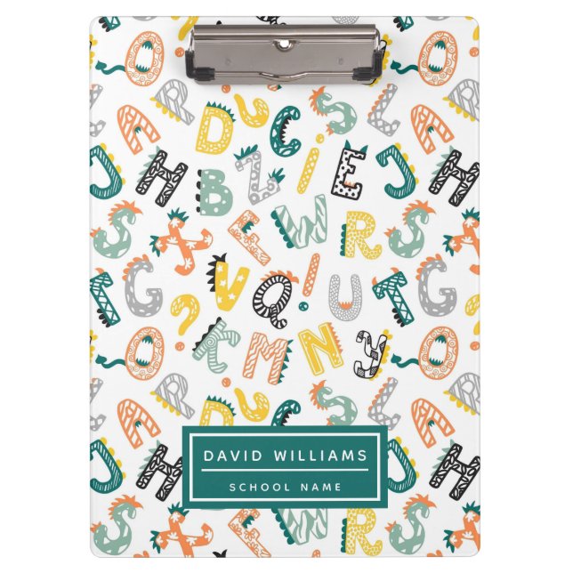 Cute Dinosaur Alphabet Pattern Kids School  Clipboard (Front)