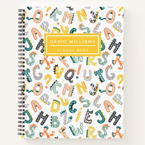 Cute Dinosaur Alphabet Pattern Kids School  Notebook