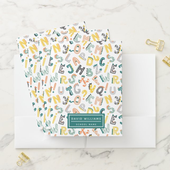 Cute Dinosaur Alphabet Pattern Kids School  Pocket Folder (In Situ)