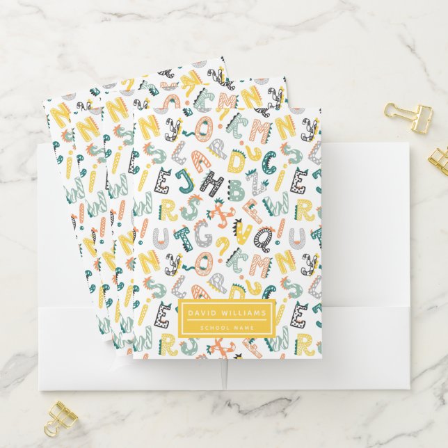 Cute Dinosaur Alphabet Pattern Kids School  Pocket Folder (In Situ)