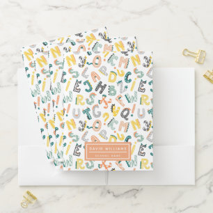 Cute Dinosaur Alphabet Pattern Kids School Pocket Folder