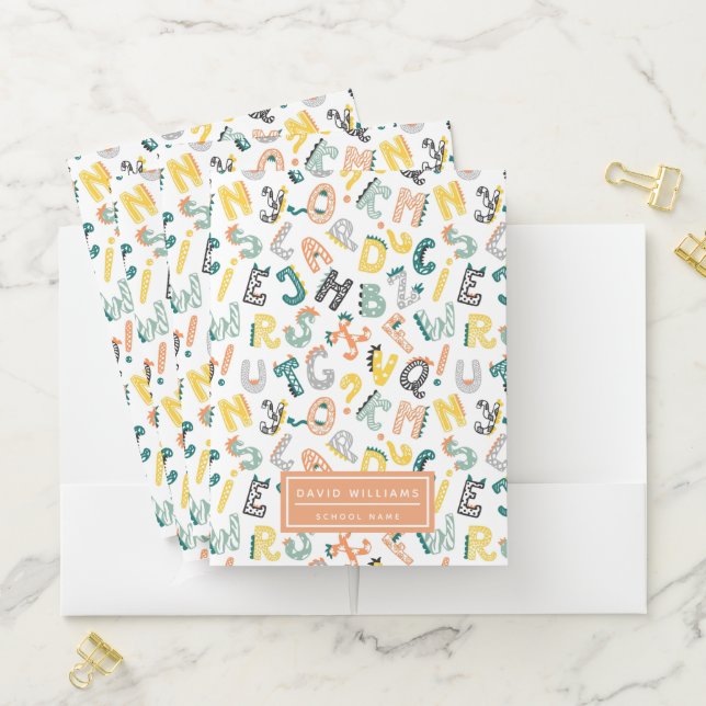 Cute Dinosaur Alphabet Pattern Kids School  Pocket Folder (In Situ)