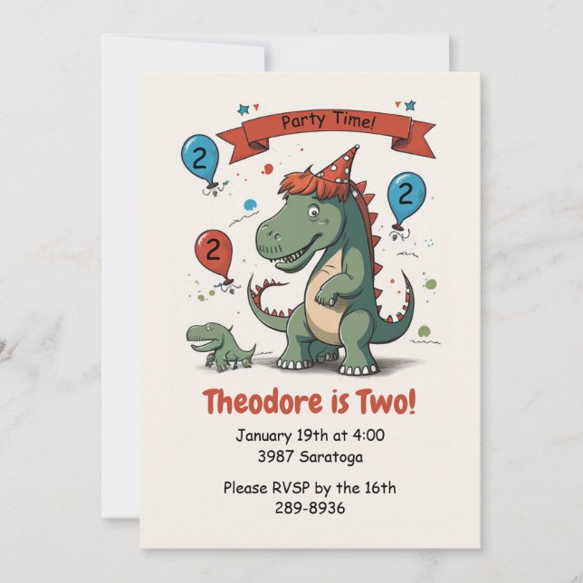 Cute Dinosaur and Baby Customize the Age Birthday Invitation (Front)
