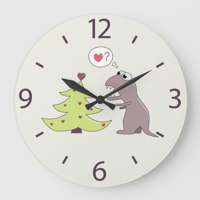 Cute Dinosaur and Christmas Tree Large Clock (Front)