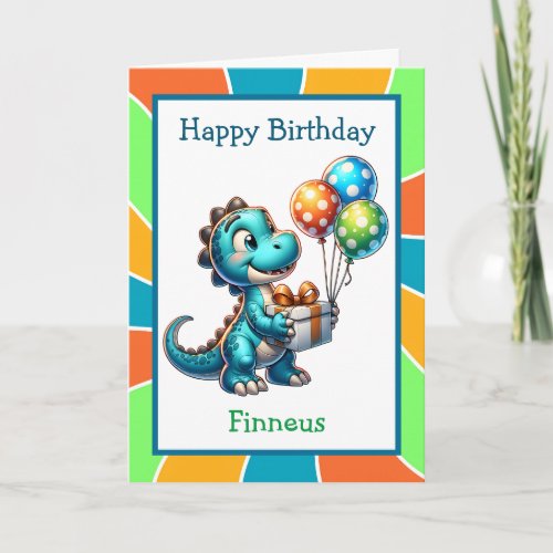 Cute Dinosaur and Coloring Page Birthday Card