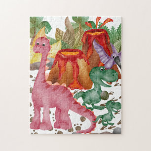 Cute Dinosaur And Erupting Volcano Puzzle