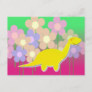 Cute Dinosaur and Flowers Postcard