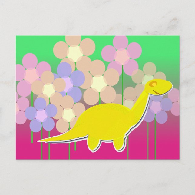Cute Dinosaur and Flowers Postcard (Front)