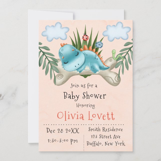 Cute Dinosaur and Friends Boy Baby Shower Invitation (Front)