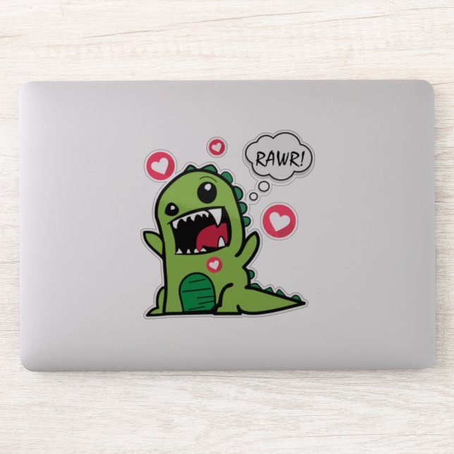 Cute Dinosaur And Hearts Rawr Vinyl Sticker (Computer)