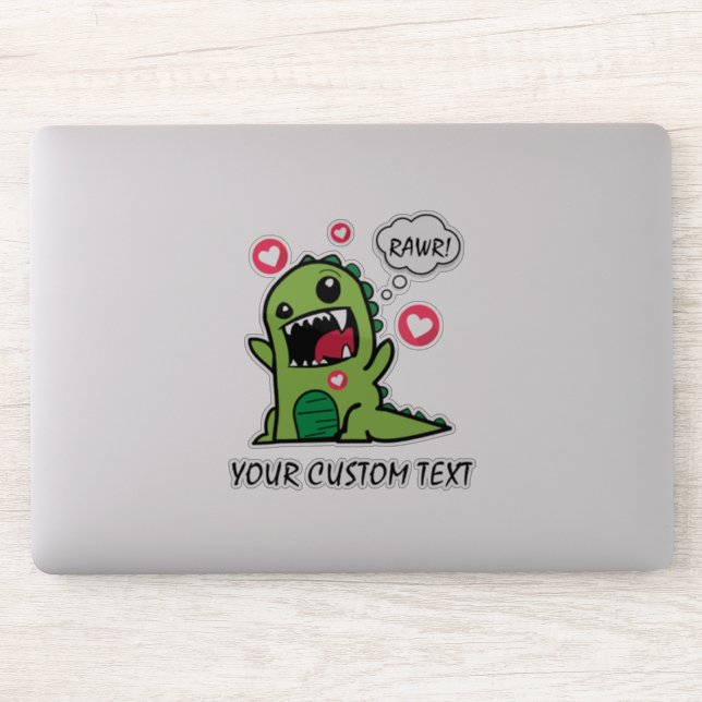 Cute Dinosaur And Hearts Your Text Vinyl Sticker (Computer)