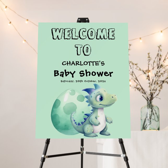 Cute Dinosaur and Its Egg Baby Shower Welcome Sign (In Situ (Stand))