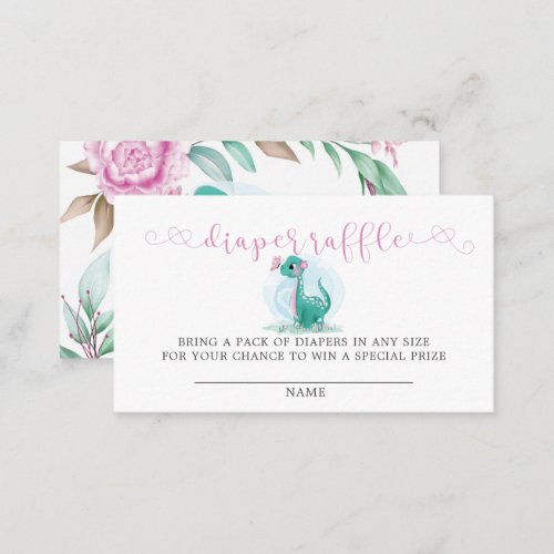 Cute Dinosaur and Pink Peony Diaper Raffle Busines Business Card