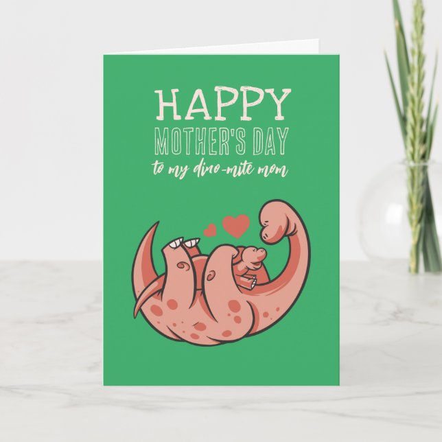 Cute Dinosaur Animal Cartoon Happy Mother's Day Card (Front)