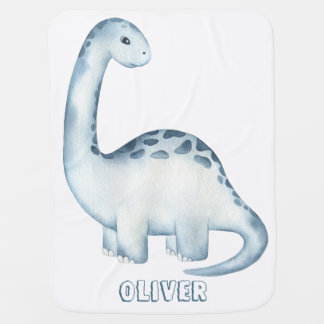 Cute Dinosaur Animal Personalize Blue Baby Blanket