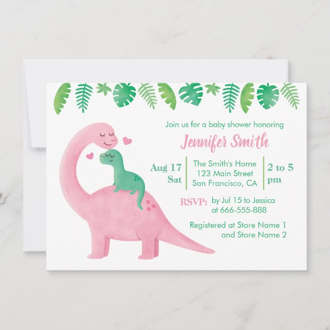 Cute Dinosaur Baby and Mom Baby Shower Invitation (Front)