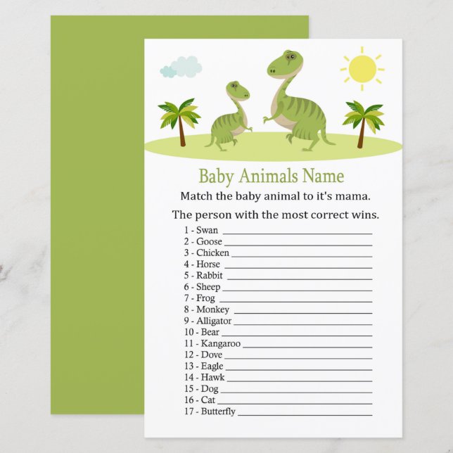 Cute Dinosaur Baby Animals Name Game (Front/Back)