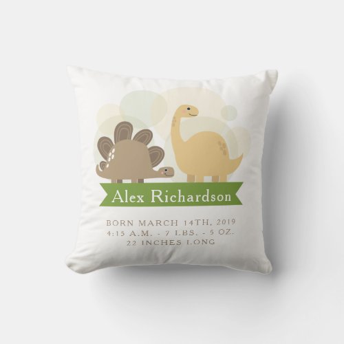 Cute Dinosaur Baby Birth Announcement Pillow
