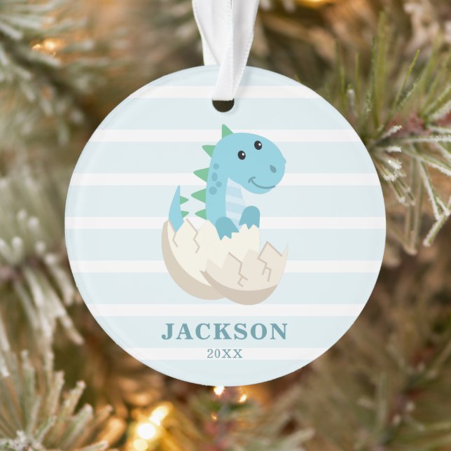Cute Dinosaur Baby Boy Personalized Christmas Ornament (Tree)