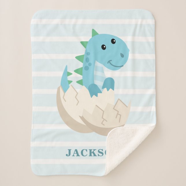 Cute Dinosaur Baby Boy Personalized Sherpa Blanket (Front)