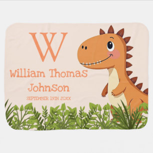 Cute Dinosaur Baby Name Monogram Nursery Baby Blanket