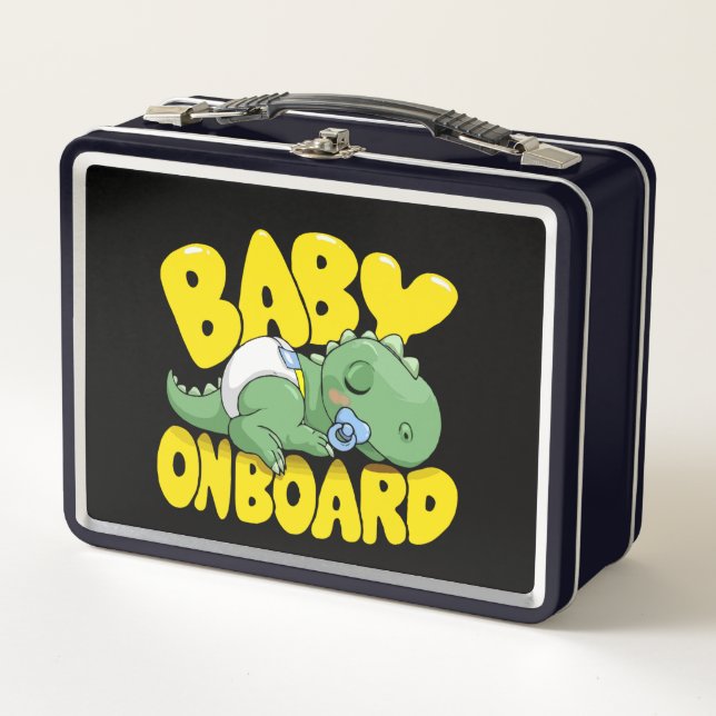 Cute Dinosaur Baby On Board Car Decal | Sleeping  Metal Lunch Box (Front)