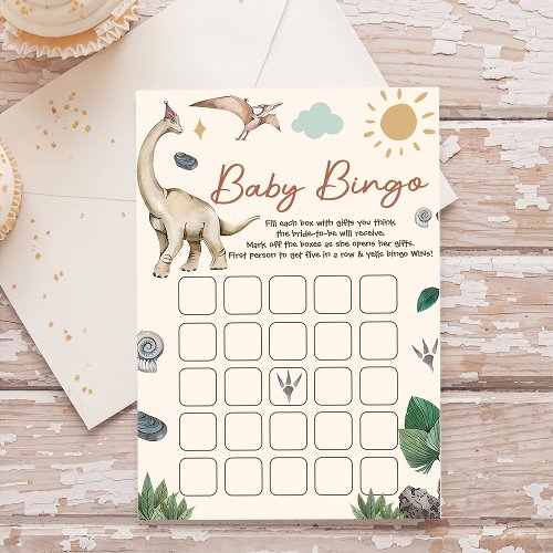 Cute Dinosaur Baby Shower Baby Bingo Games Card
