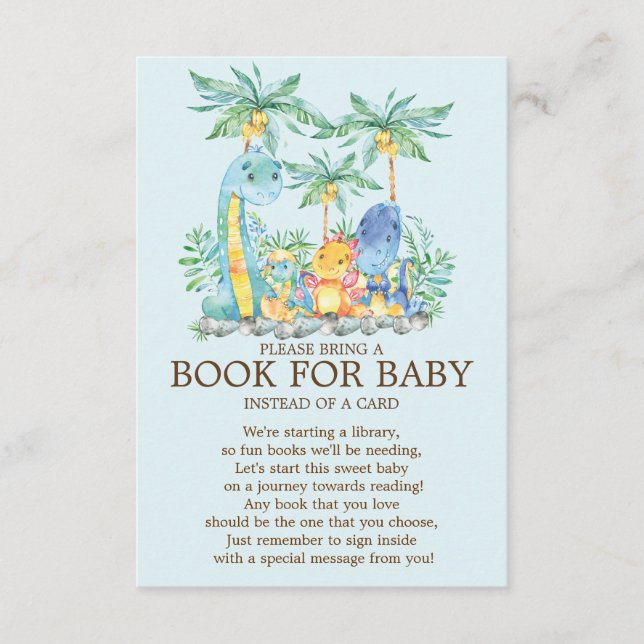 Cute Dinosaur Baby Shower Book for Baby Enclosure Card (Front)