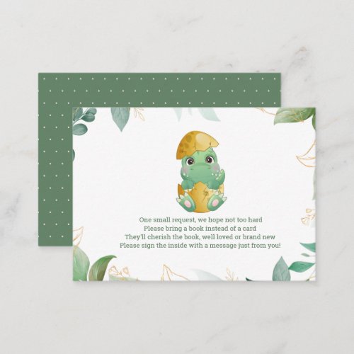 Cute Dinosaur Baby Shower Boys Book  Enclosure Card