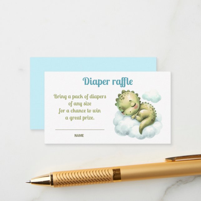 Cute Dinosaur Baby Shower Diaper Raffle Card (Front/Back In Situ)