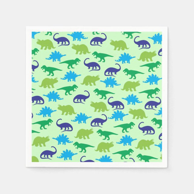 Cute Dinosaur Baby Shower Dino Blue and Green Boy Napkins (Front)