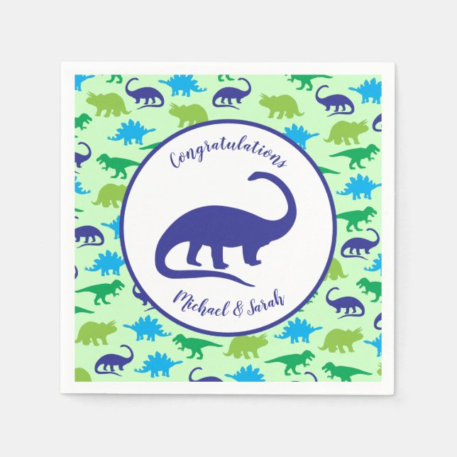 Cute Dinosaur Baby Shower Dino Blue and Green Boy Napkins (Front)