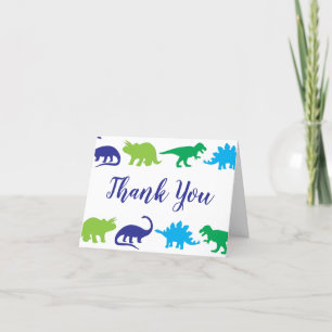 Cute Dinosaur Baby Shower Dino Blue and Green Boy Thank You Card