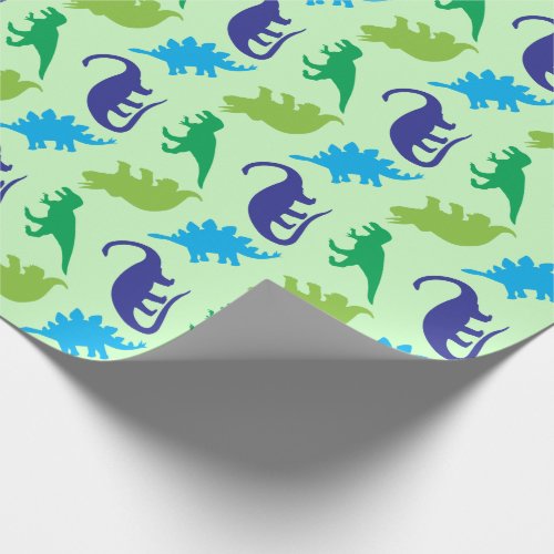 Cute Dinosaur Baby Shower Dino Blue and Green Boy Wrapping Paper