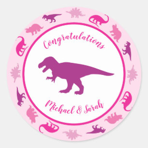Cute Dinosaur Baby Shower Dino Pink Girl Classic Round Sticker