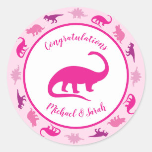 Cute Dinosaur Baby Shower Dino Pink Girl Classic Round Sticker