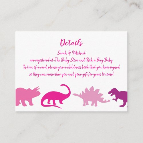 Cute Dinosaur Baby Shower Dino Pink Girl Enclosure Card