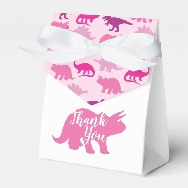 Cute Dinosaur Baby Shower Dino Pink Girl Favor Boxes (Front Side)