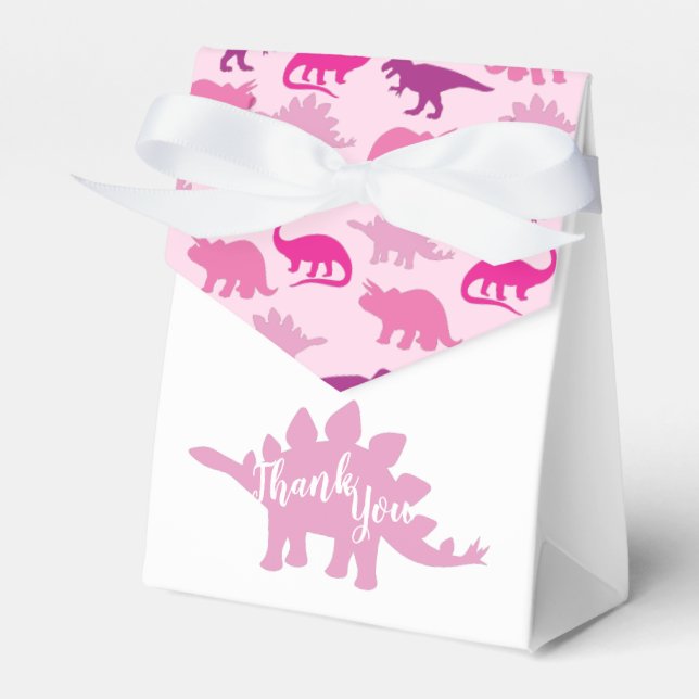 Cute Dinosaur Baby Shower Dino Pink Girl Favor Boxes (Front Side)