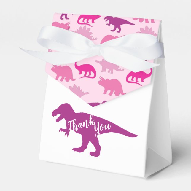 Cute Dinosaur Baby Shower Dino Pink Girl Favor Boxes (Front Side)