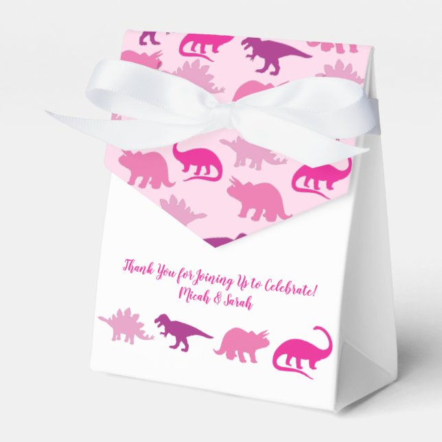Cute Dinosaur Baby Shower Dino Pink Girl Favor Boxes (Front Side)