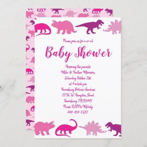 Cute Dinosaur Baby Shower Dino Pink Girl Invitation