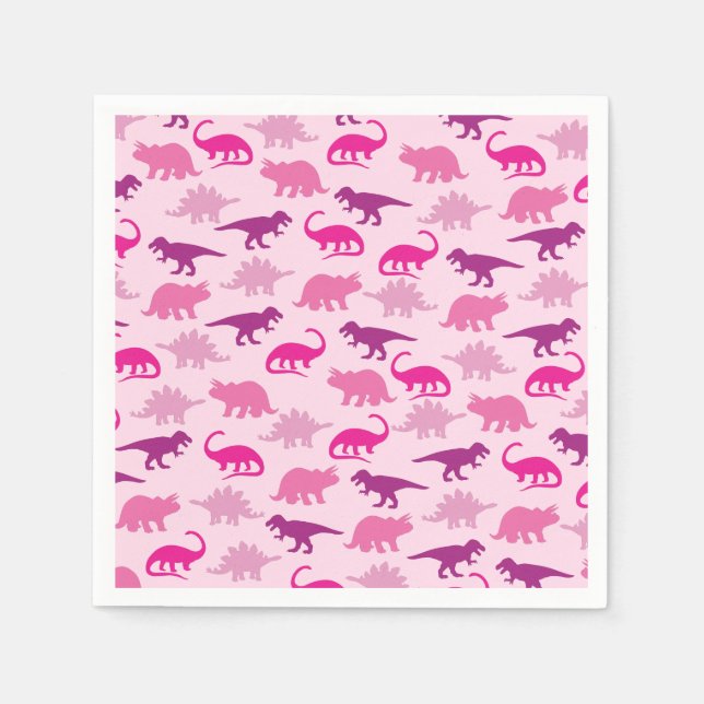 Cute Dinosaur Baby Shower Dino Pink Girl Napkins (Front)