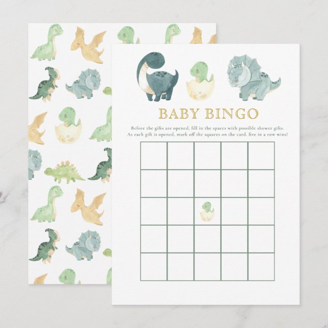 Cute Dinosaur Baby Shower Game Baby Bingo Enclosure Card (Front/Back)