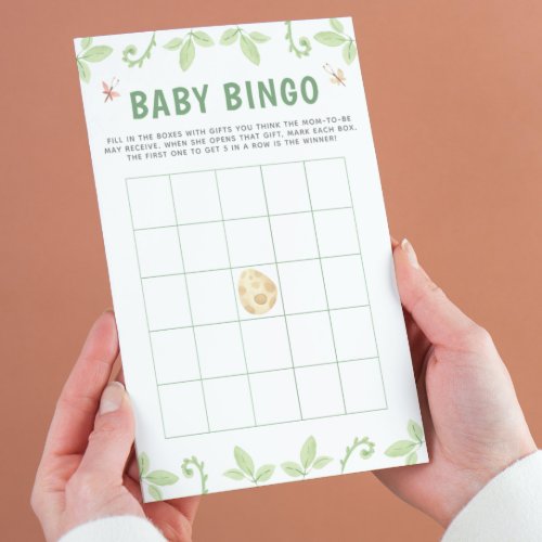 Cute Dinosaur Baby Shower Green Bingo Game  Flyer