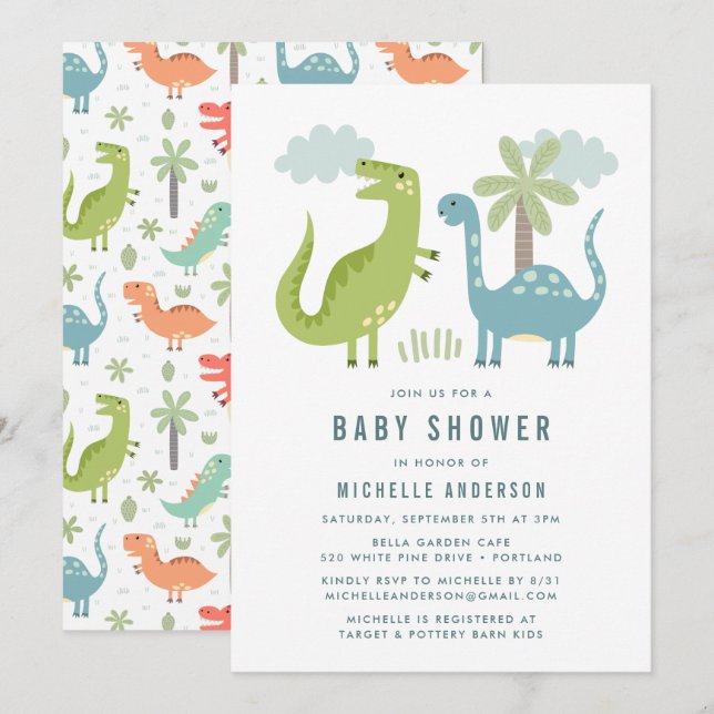 Cute Dinosaur Baby Shower Invitation (Front/Back)