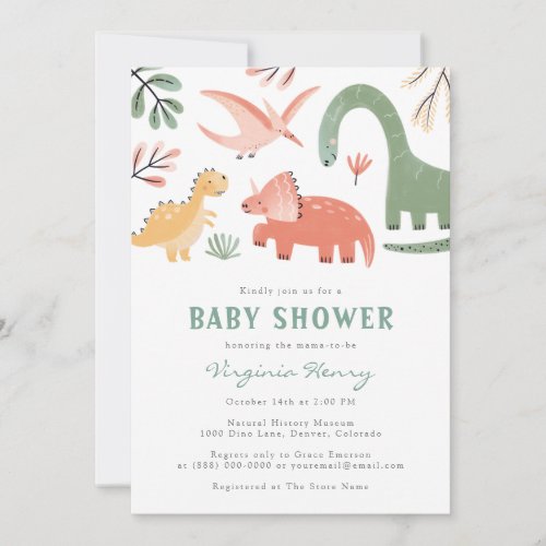 Cute Dinosaur Baby Shower Invitation