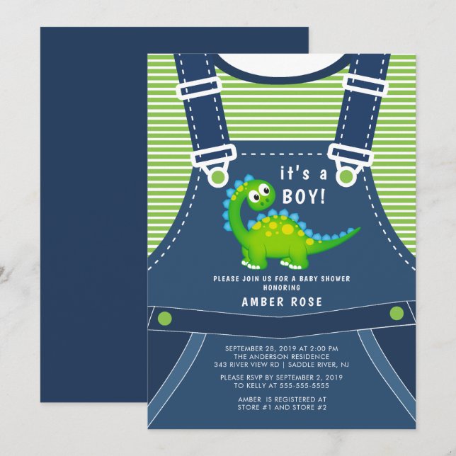 Cute Dinosaur Baby Shower Invitation (Front/Back)